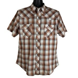 Wrangler Men Shirt Multicolor Sz L Western Polo Short Sleeve Collared Snap Plaid